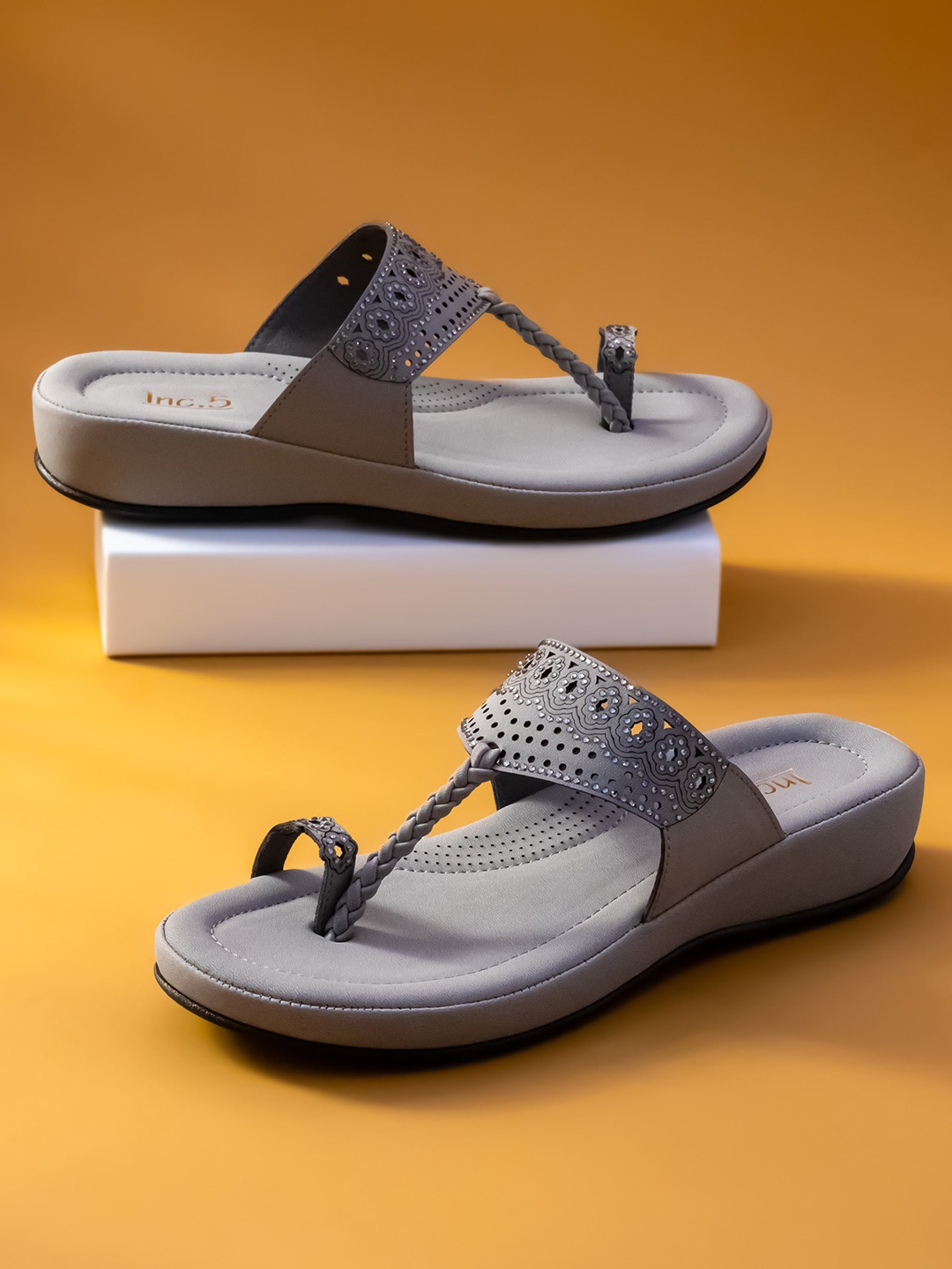 

Inc 5 Laser Cuts One Toe Comfort Sandals, Grey