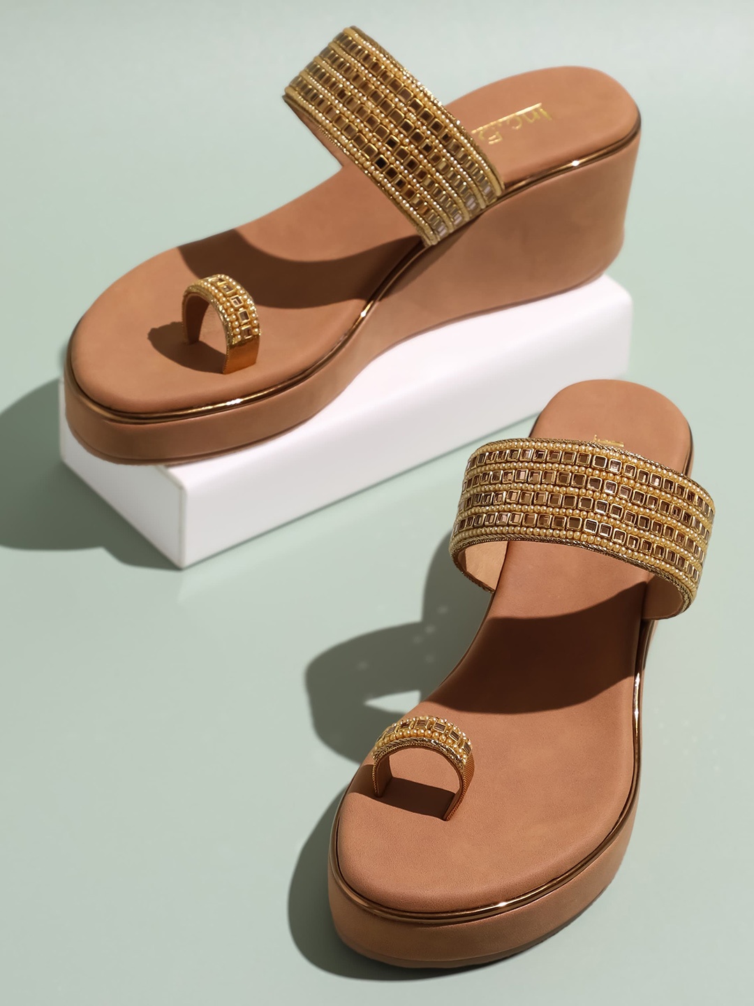 

Inc 5 Embellished Wedges Heels, Gold