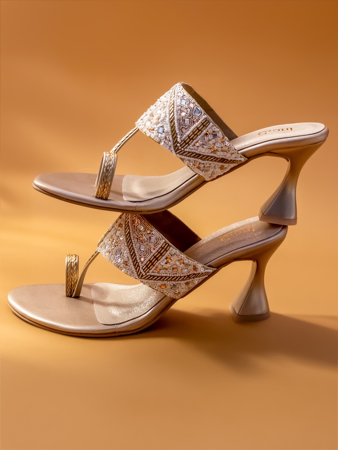 

Inc 5 Embellished One-Toe Block Heels, Gold