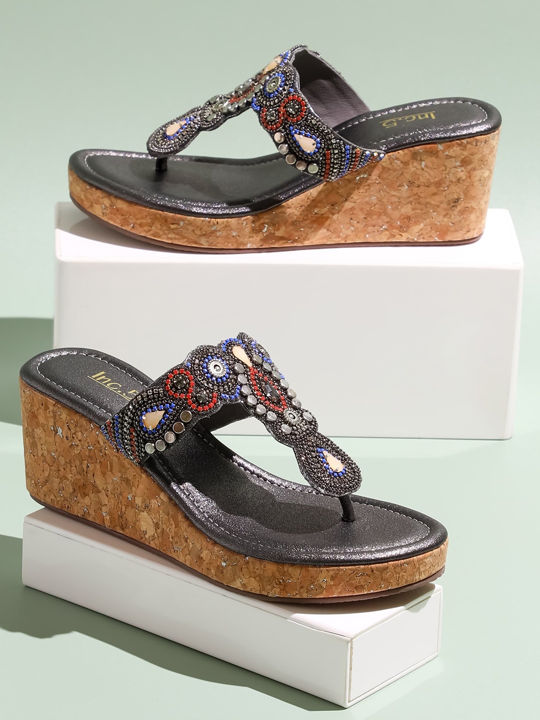 

Inc 5 Embroidered Wedge Heels, Grey