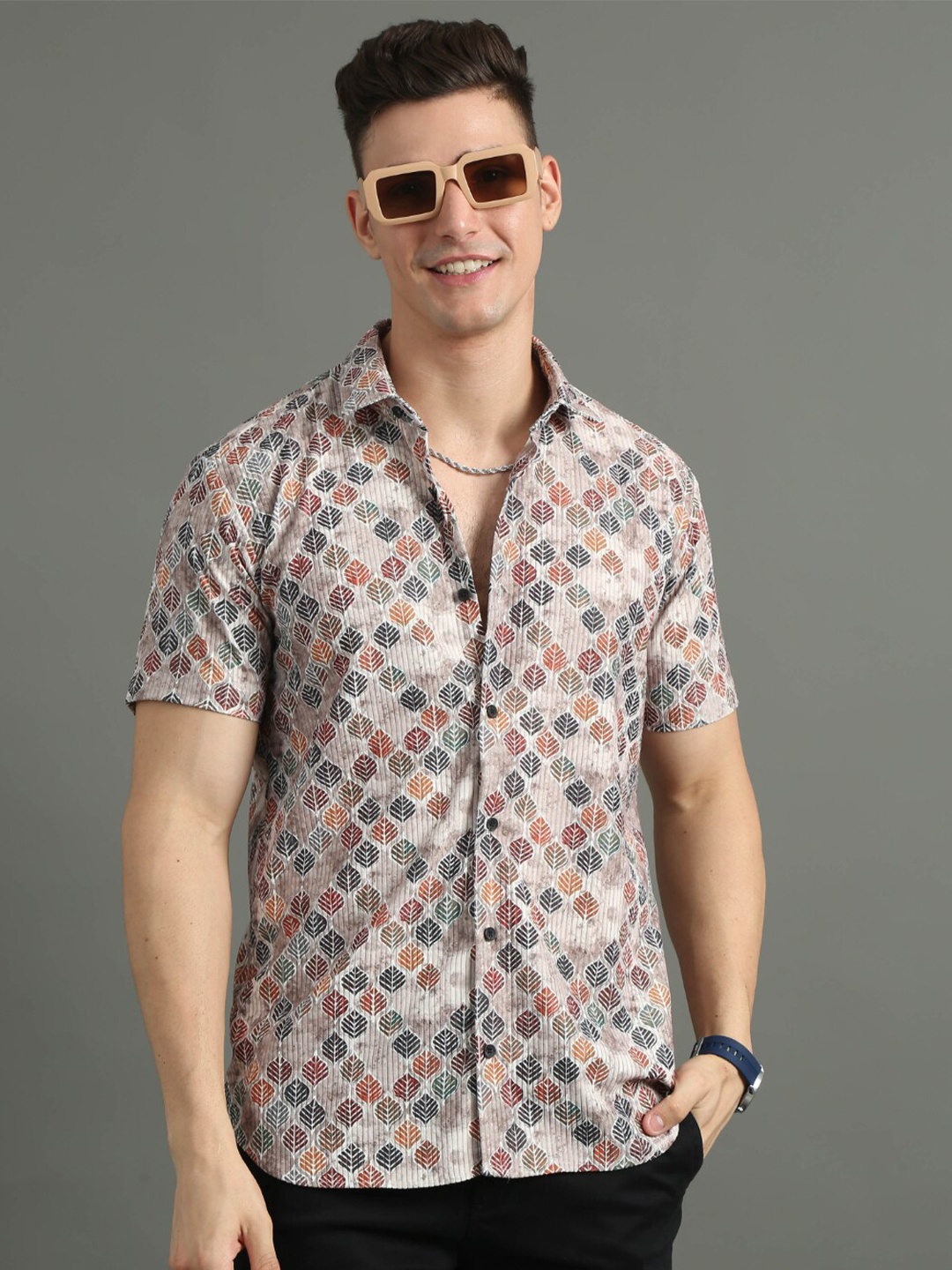 

PAUL STREET Standard Slim Fit Floral Opaque Floral Printed Casual Shirt, Brown