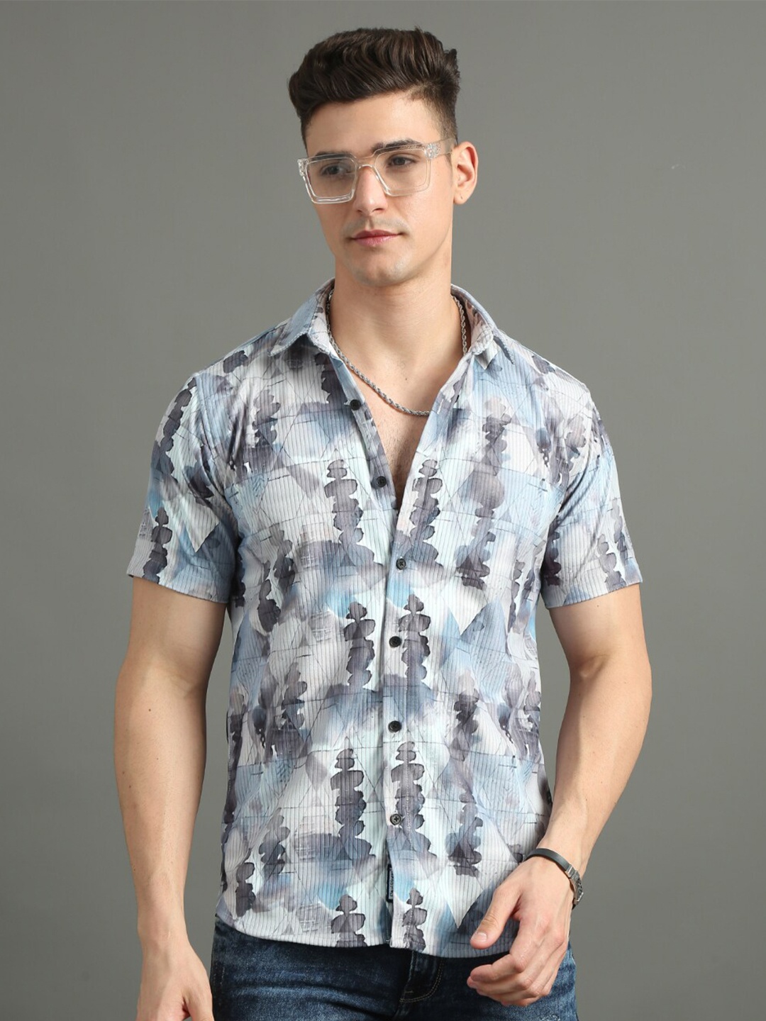 

PAUL STREET Standard Slim Fit Opaque Abstract Printed Casual Shirt, Blue