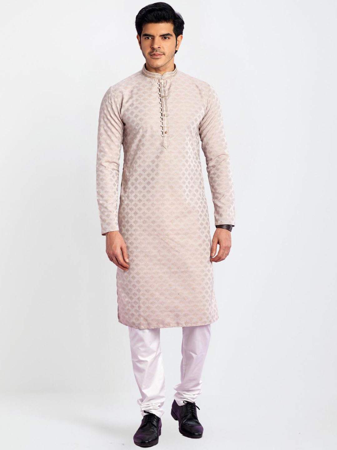 

Indian Poshakh Ethnic Motifs Woven Design Straight Kurta with Pyjamas, Grey