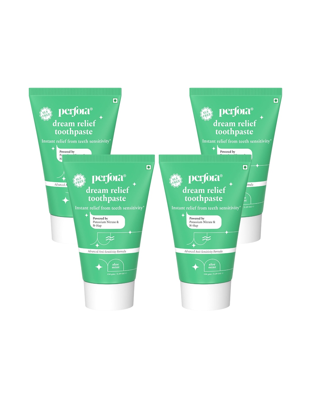 

Perfora Set of 4 Dream Relief Toothpaste 150 g each - Aloe Mint, Green