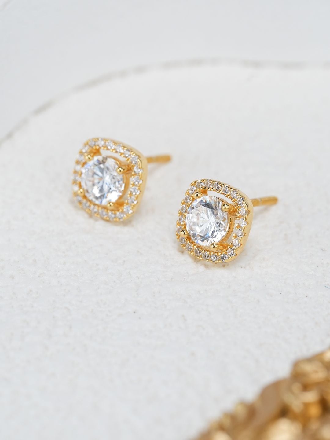 

MISS JO 92.5 Sterling Silver-Plated Contemporary Stud Earrings, Gold