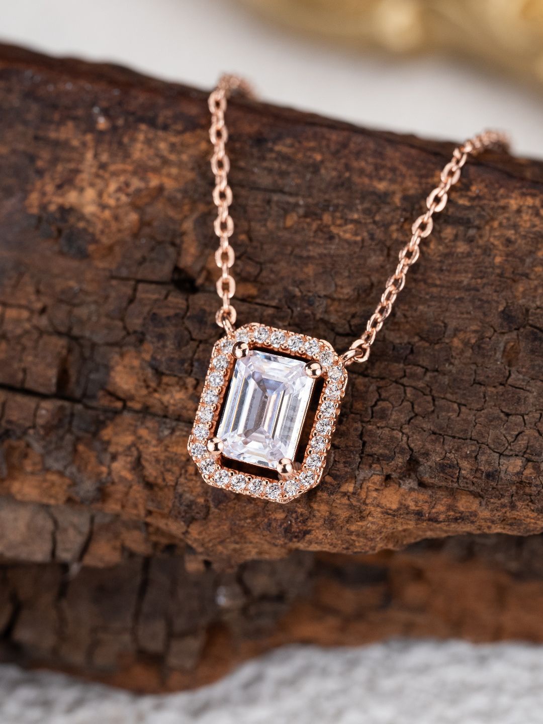

MISS JO 92.5 Sterling Silver Rose Gold-Plated Artificial Stones-Studded Pendant