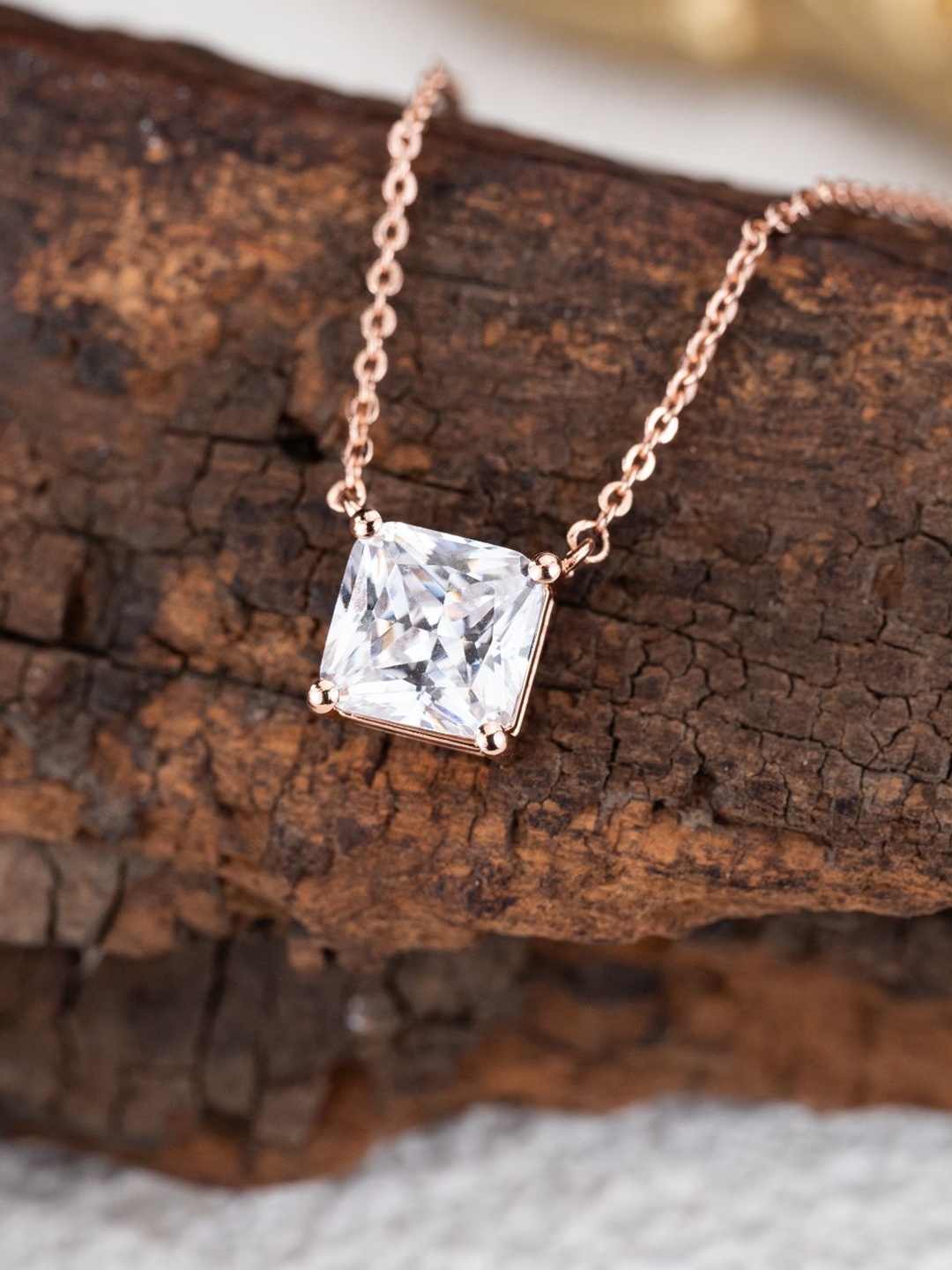 

MISS JO 92.5 Sterling Silver Rose Gold-Plated Artificial Stones-Studded Pendant