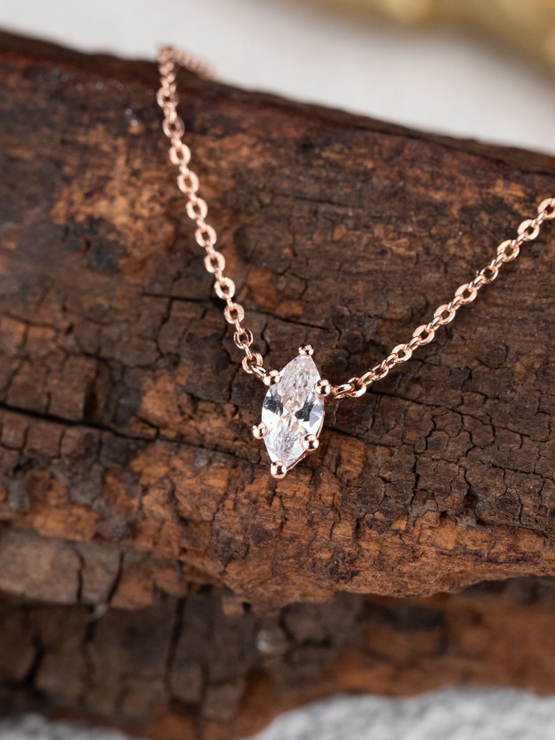 

MISS JO 92.5 Sterling Silver Rose Gold-Plated Artificial Stones-Studded Pendant