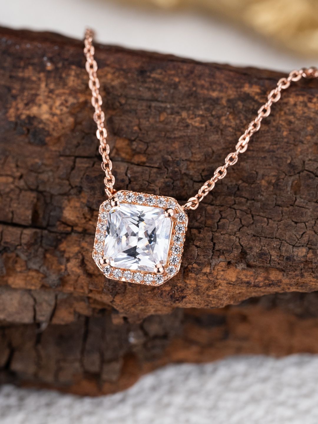 

MISS JO 92.5 Sterling Silver Rose Gold-Plated Artificial Stones-Studded Pendant