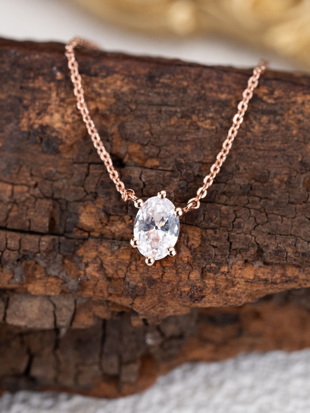 

MISS JO 92.5 Sterling Silver-Plated Artificial Stones-Studded Pendant, Rose gold