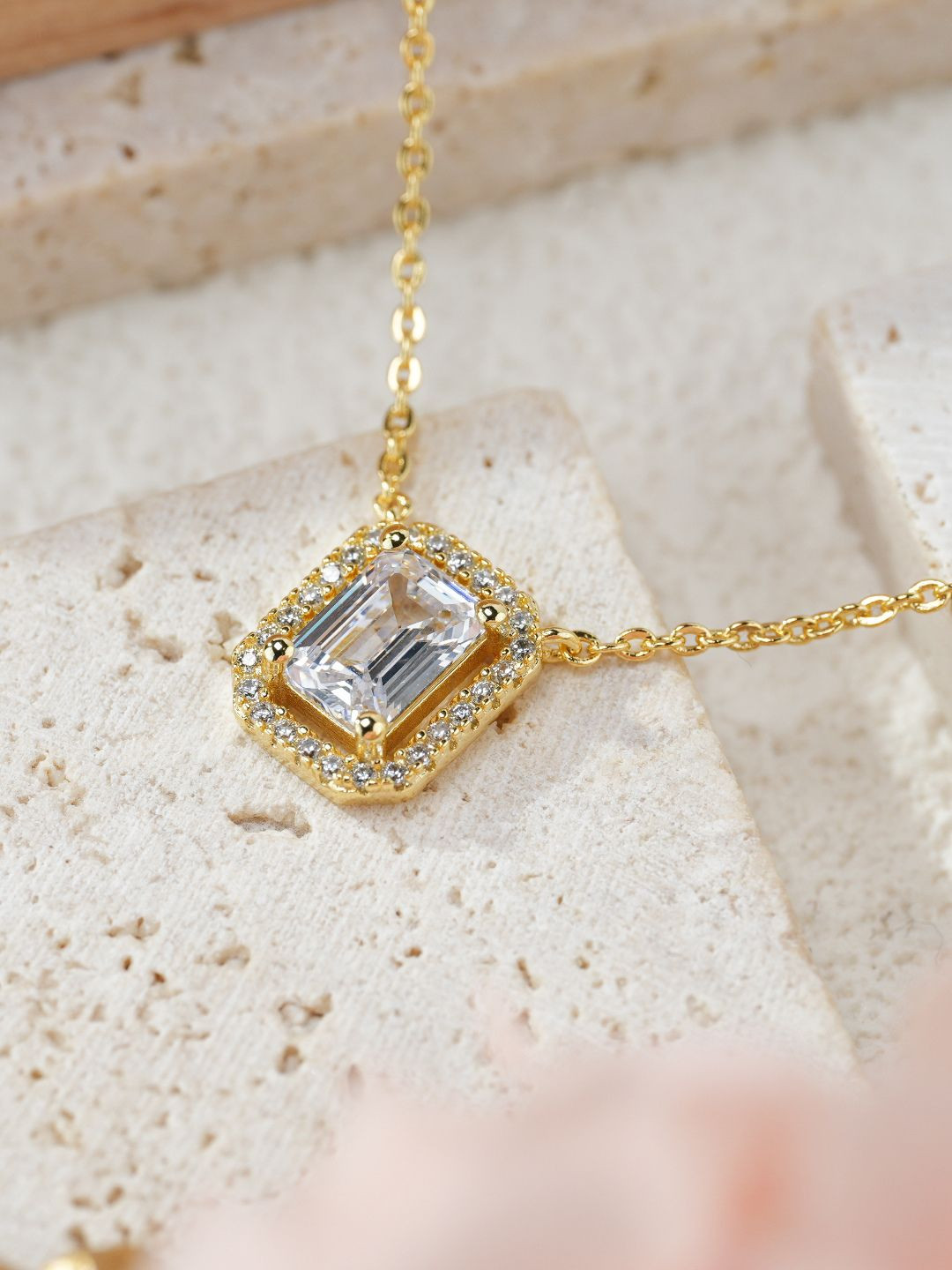 

MISS JO 92.5 Sterling Silver Gold-Plated Stones-Studded Necklace