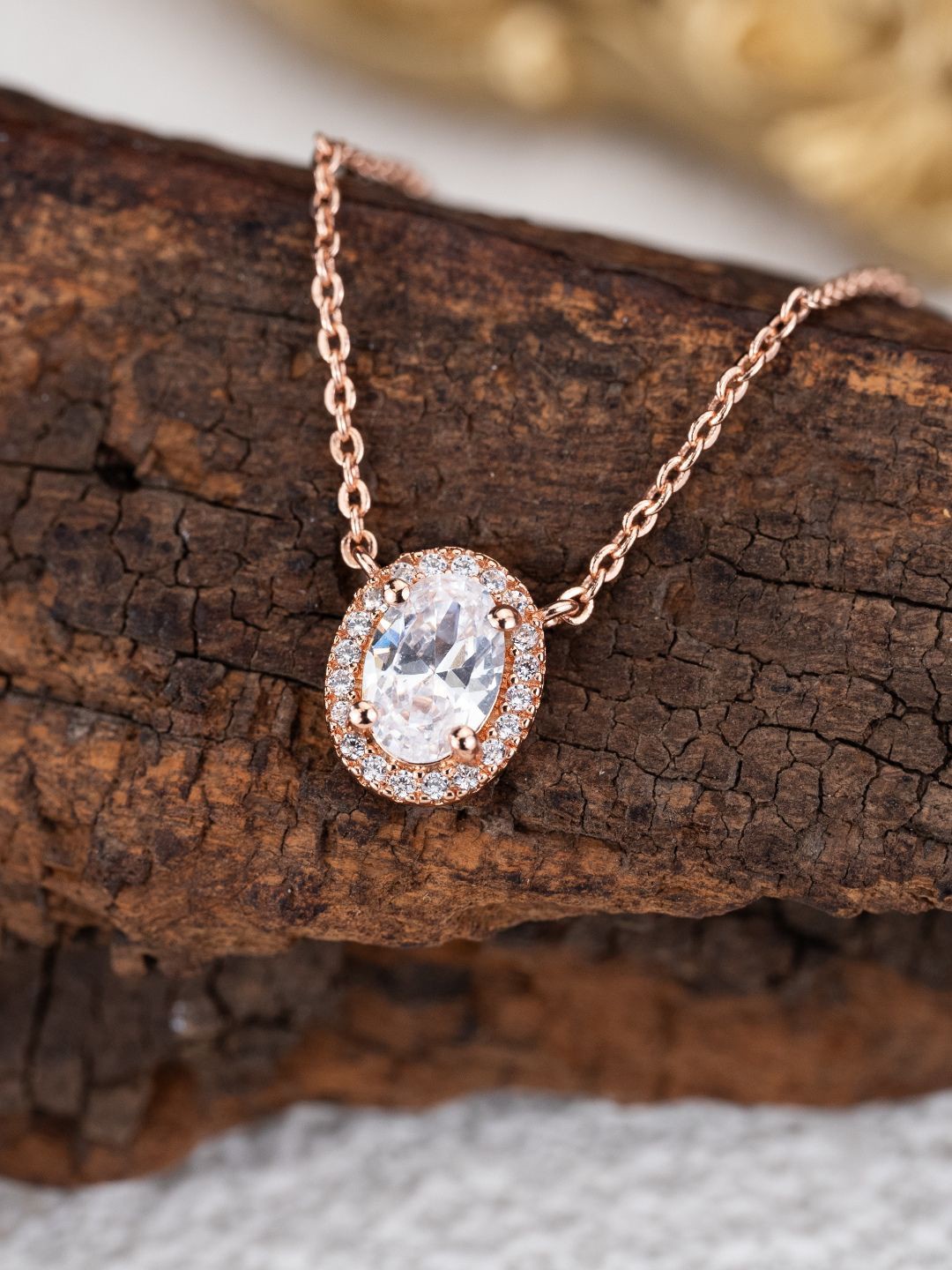 

MISS JO Rose Gold-Plated 92.5 Sterling Silver Oval Pendant Necklace