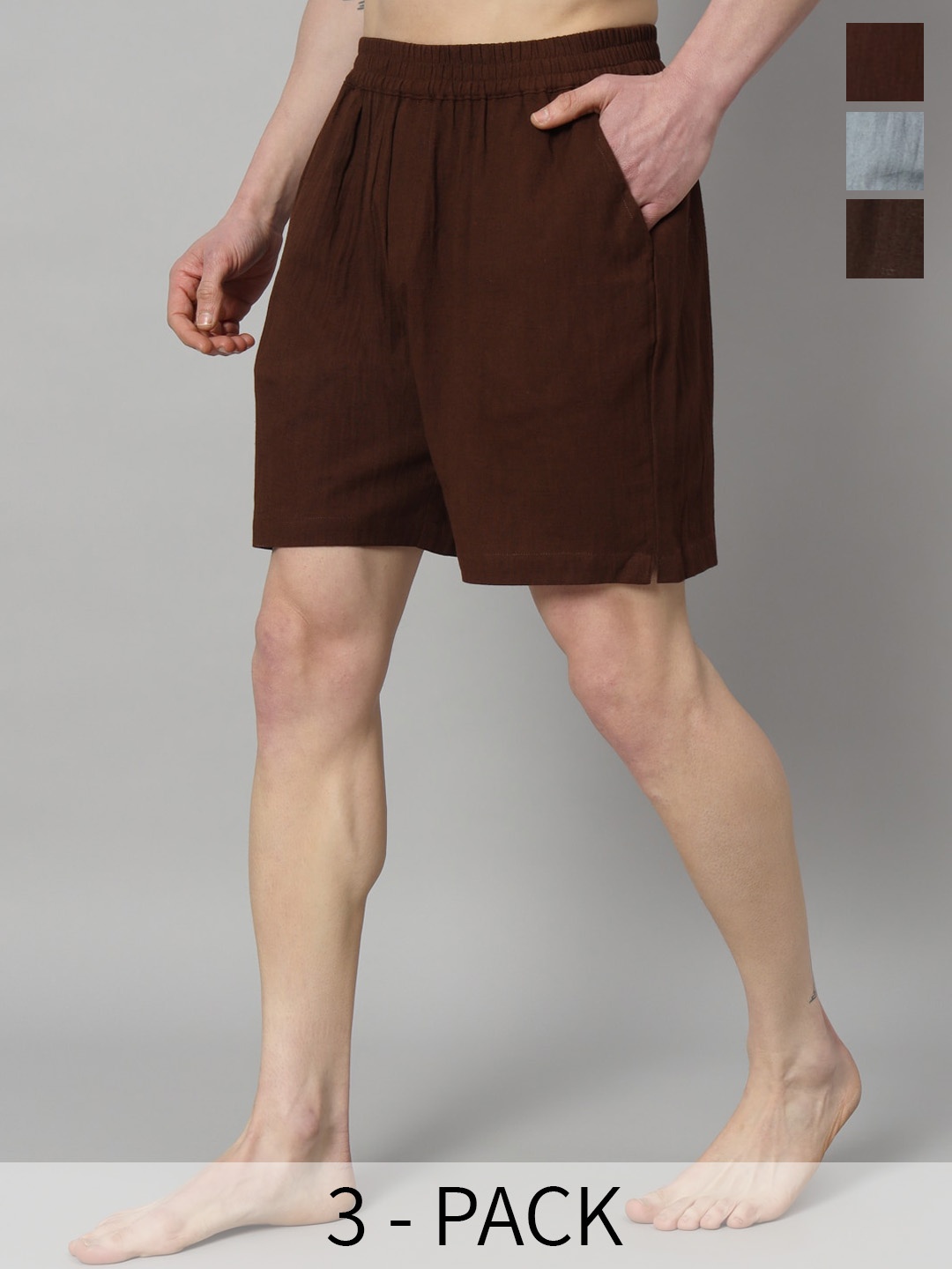 

OWO THE LABEL Pack Of 3 Pure Linen Boxers OTLMB07_8_9-S, Brown