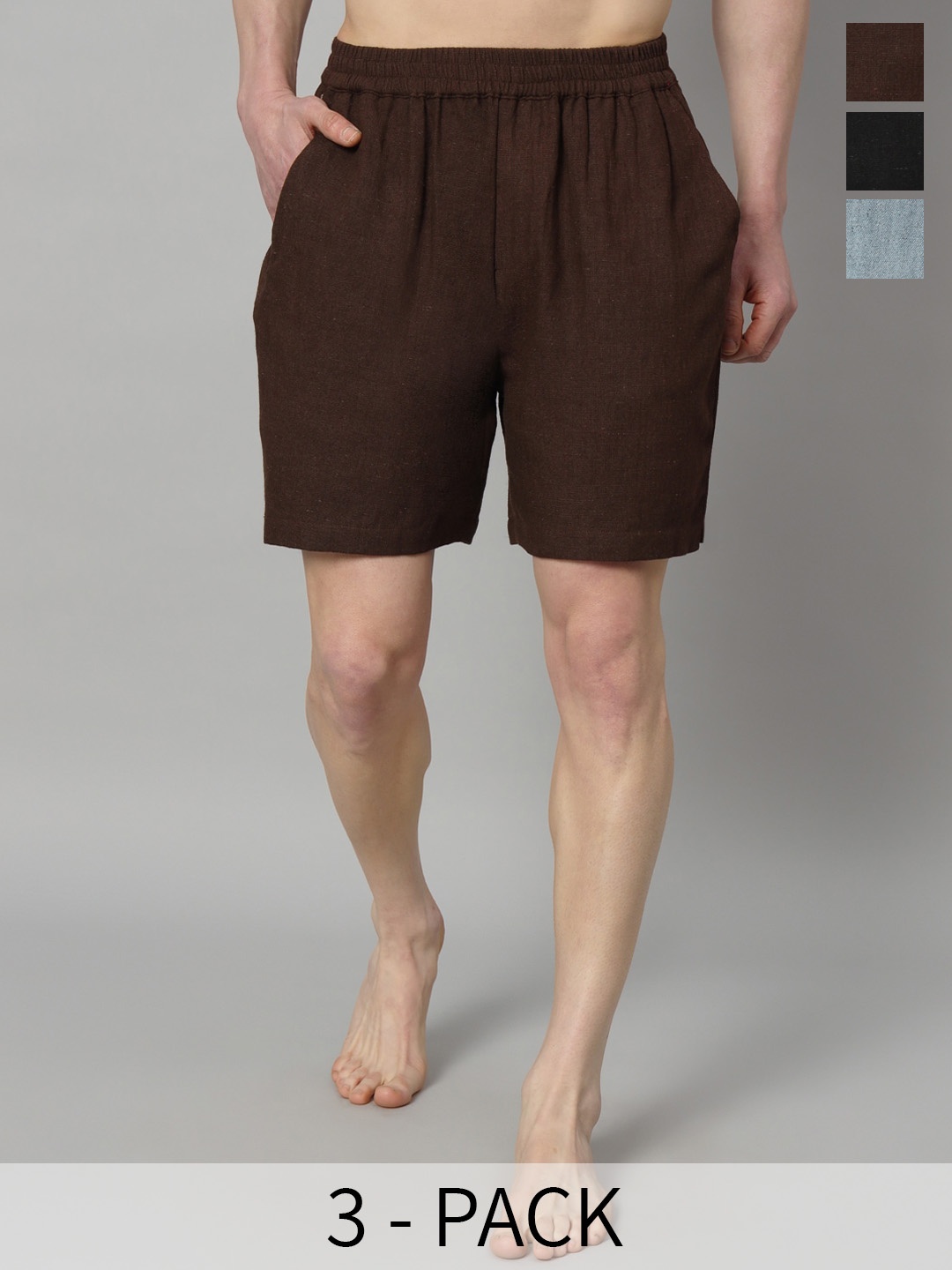 

OWO THE LABEL Pack Of 3 Pure Linen Boxers OTLMB06_8_9-S, Brown