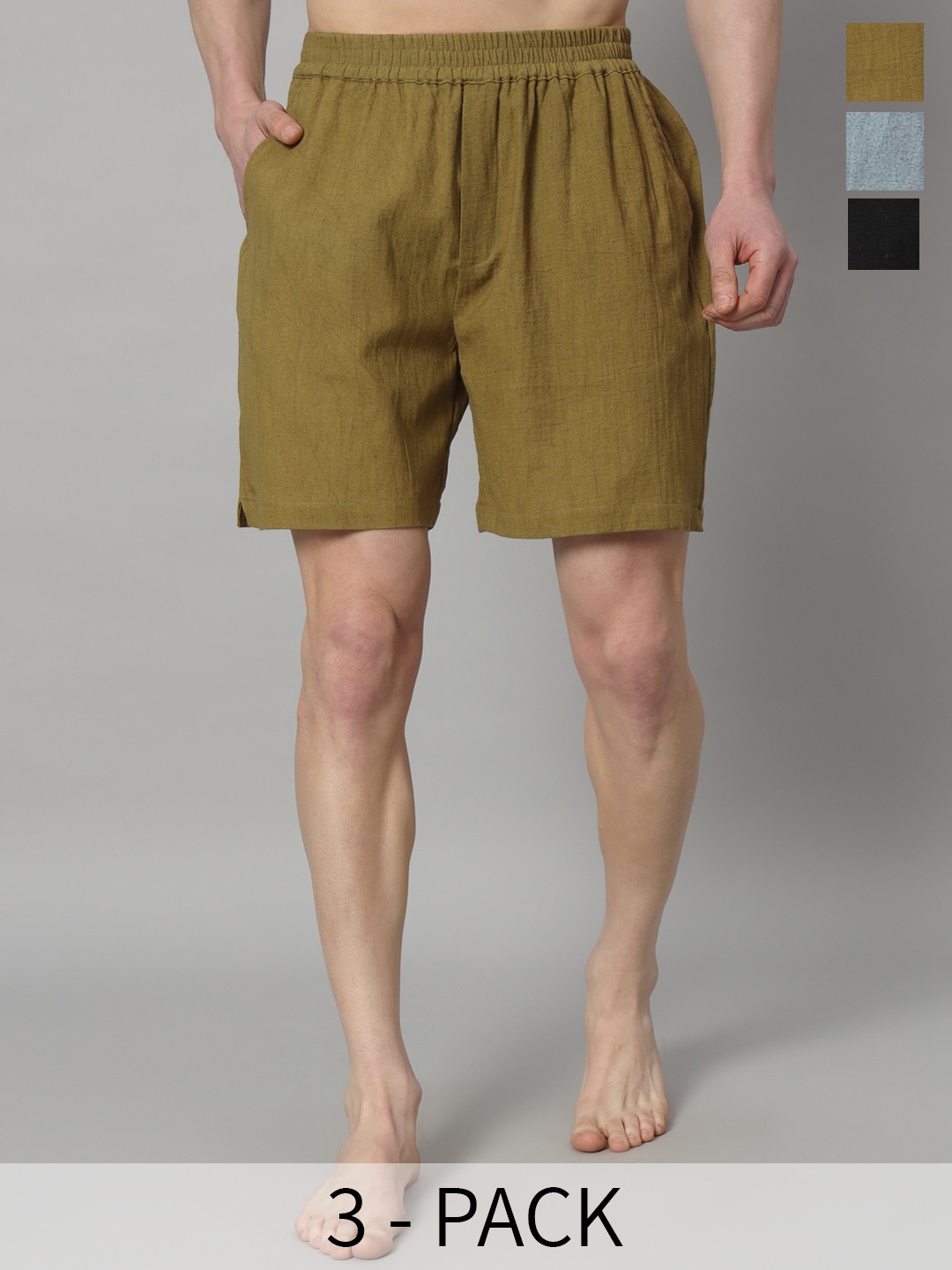 

OWO THE LABEL Pack Of 3 Pure Linen Boxers OTLMB05_6_8-S, Khaki