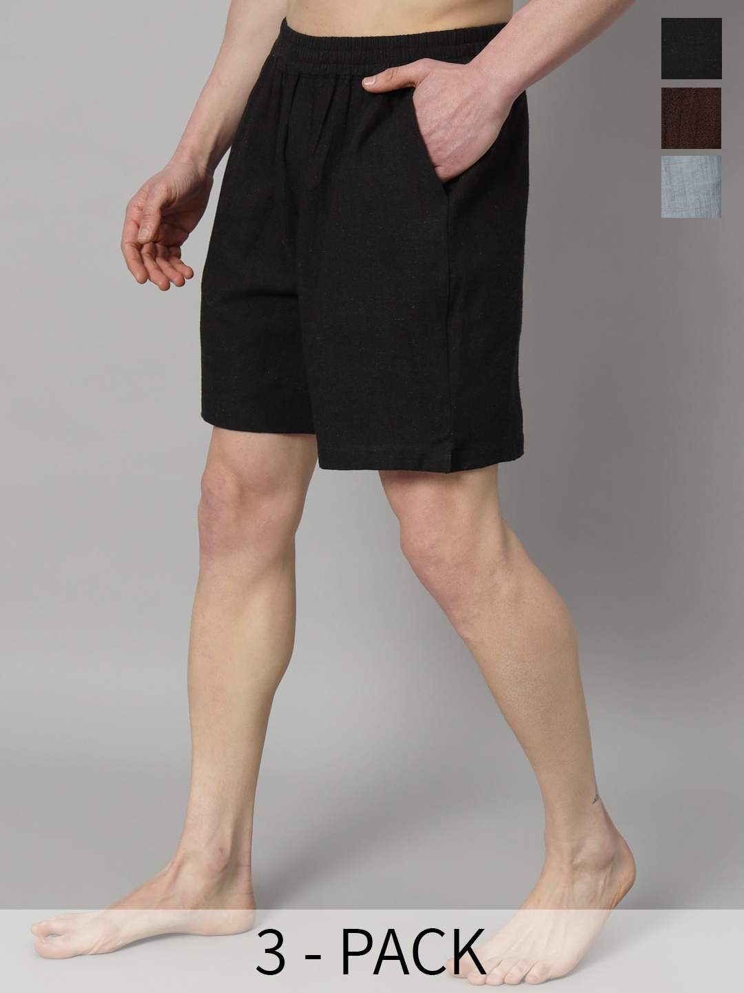 

OWO THE LABEL Pack Of 3 Organic Linen Boxers OTLMB06_7_8-S, Black
