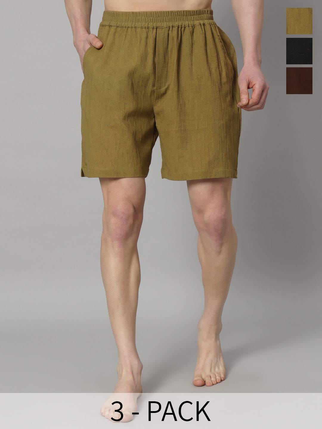 

OWO THE LABEL Pack Of 3 Pure Linen Boxers OTLMB05_6_7-S, Khaki