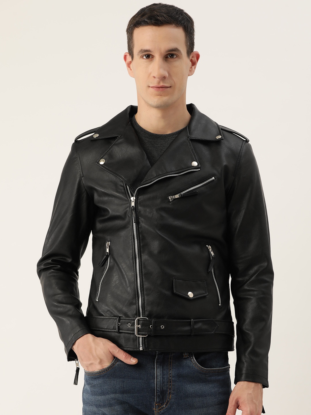 

Leather Retail Men Biker Jacket, Black