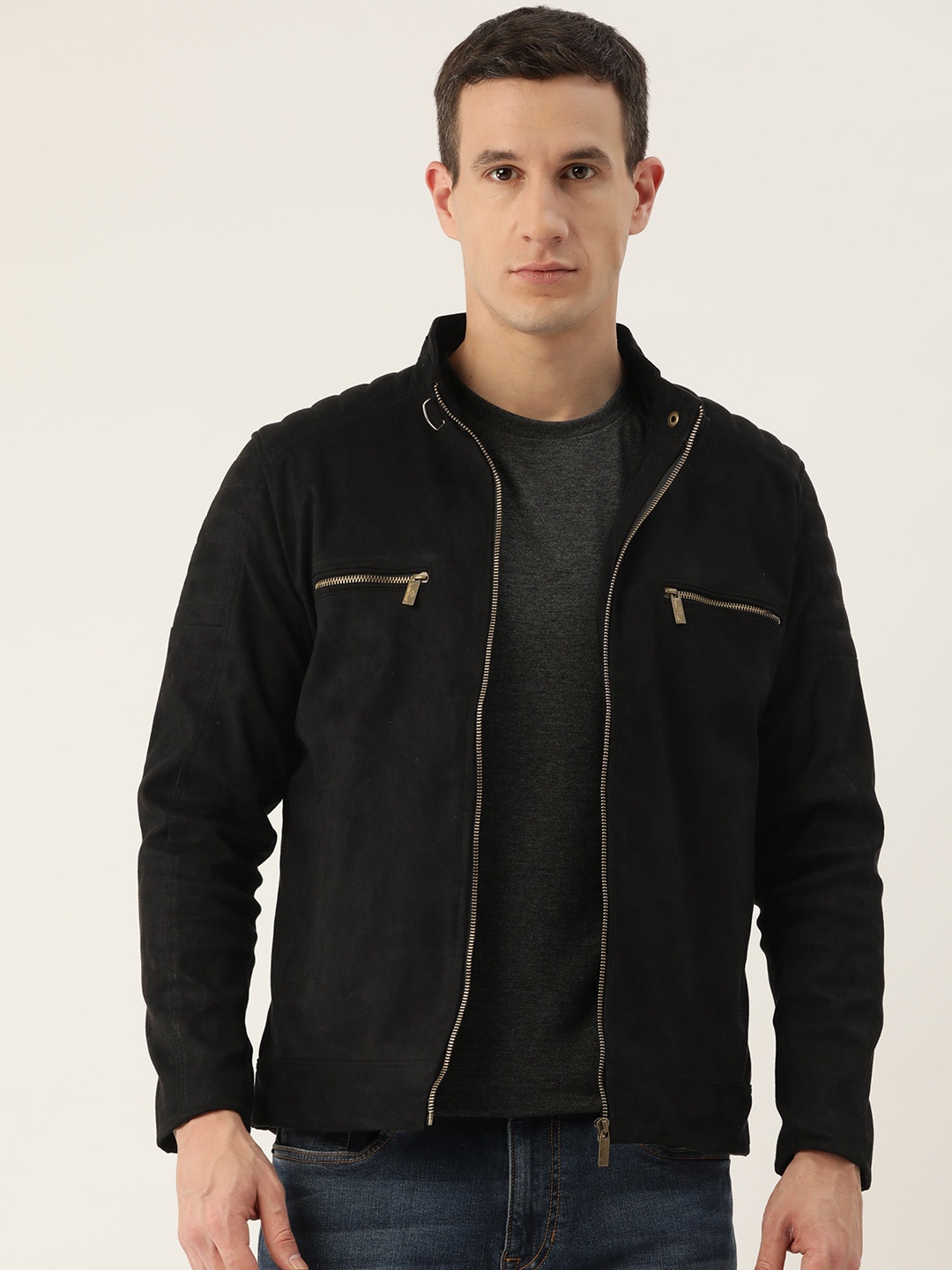 

Leather Retail Men Suede Biker Jacket, Black