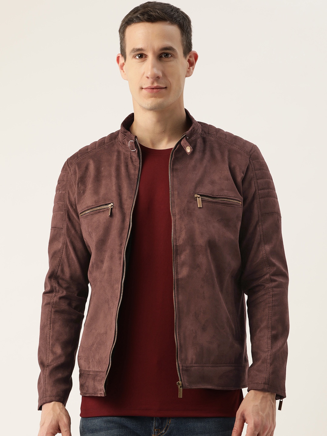 

Leather Retail Men Suede Biker Jacket, Coffee brown