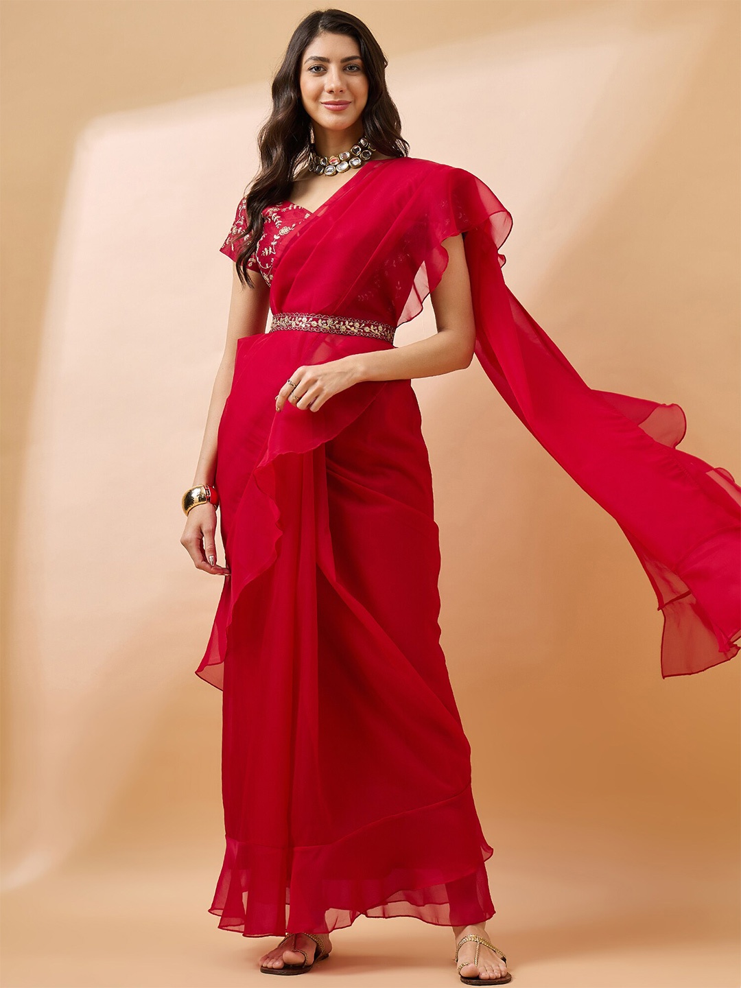 

all about you Red Organza Saree