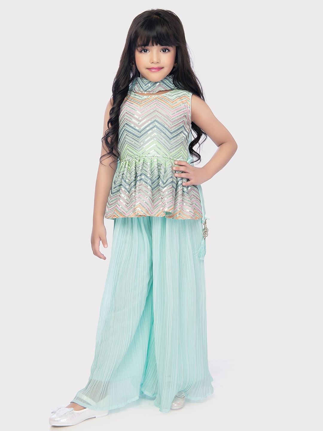 

Tiny Kingdom Girls Ethnic Motifs Regular Kurta with Palazzos & With Dupatta, Blue