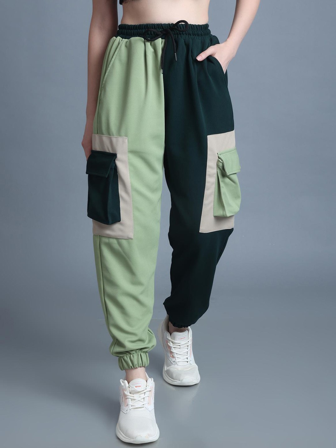 

The Dance Bible Women Colourblocked Pure Cotton Relaxed-Fit Anti Odour Baggy Joggers, Lime green