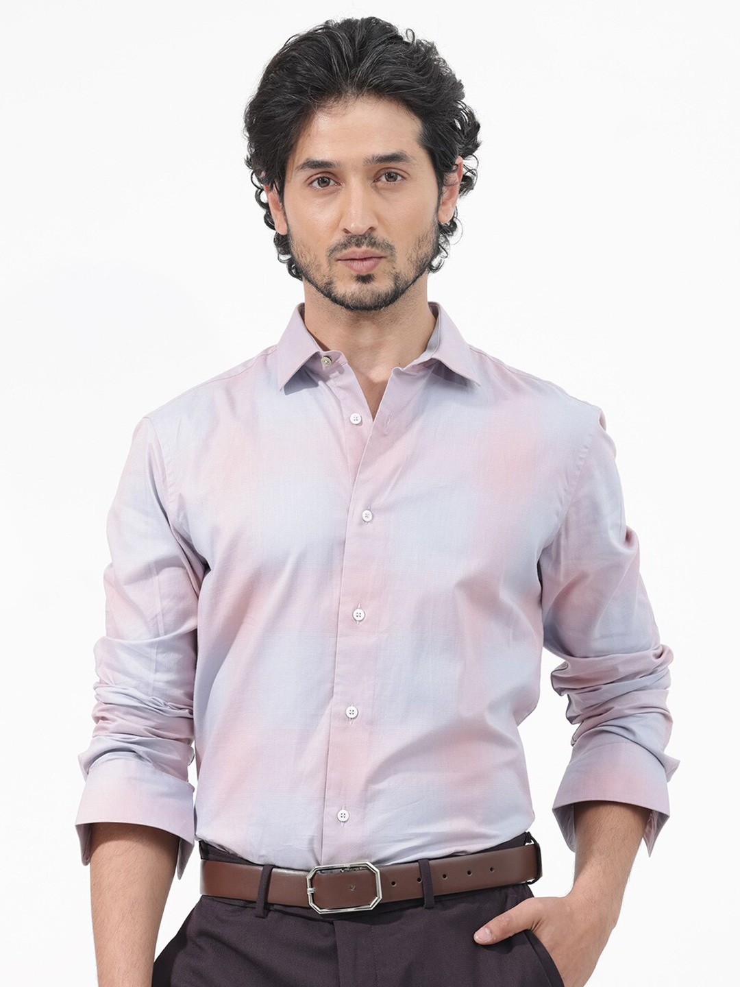 

RARE RABBIT Men Gabin Regular Fit Checked Spread Collar Shirt, Purple