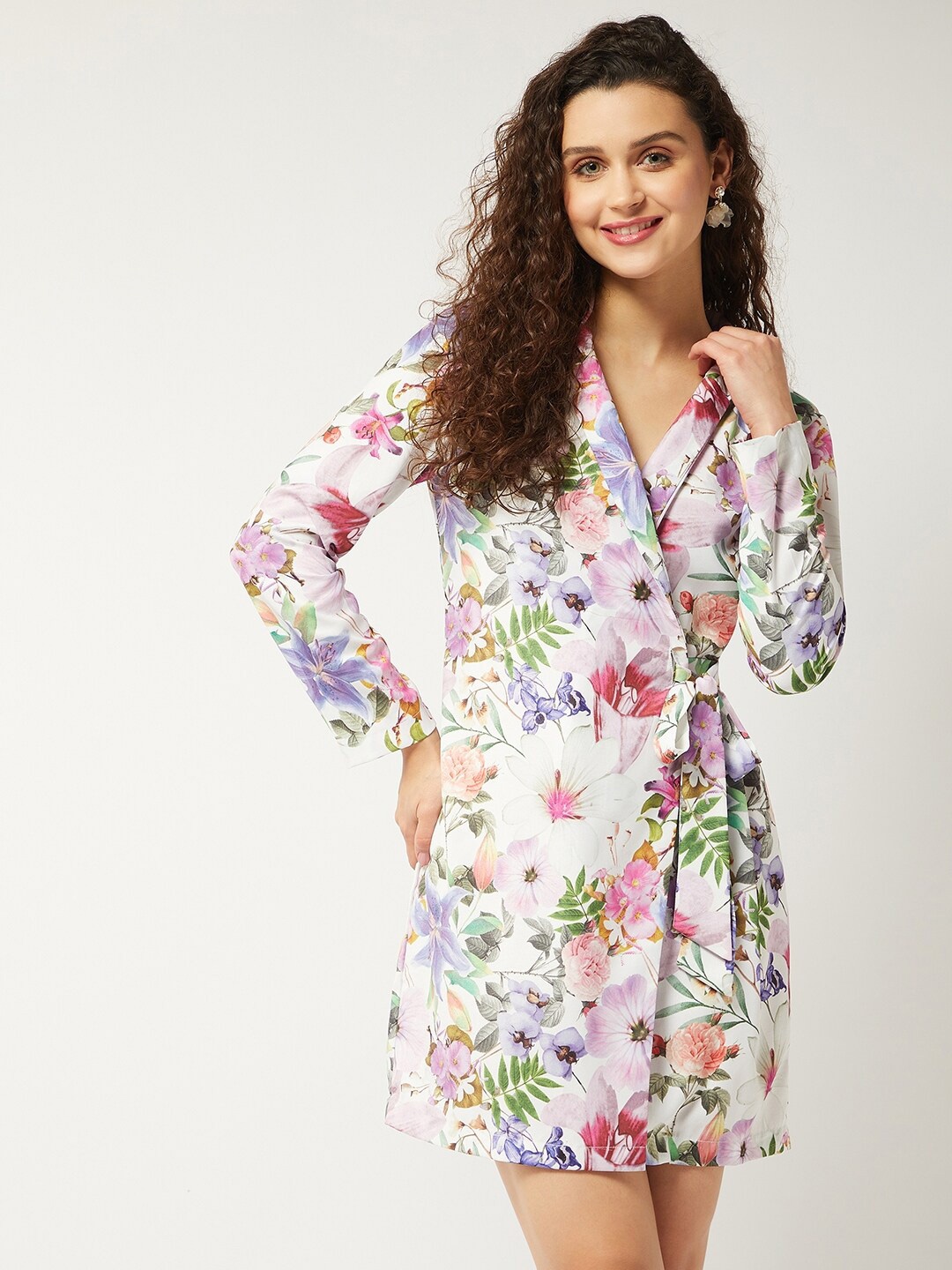

Zima Leto Floral Printed Crepe Dress, White
