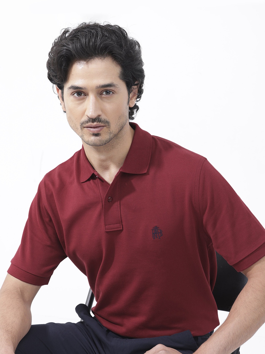 

RARE RABBIT Men Pareto Polo Collar Slim Fit T-Shirt, Red