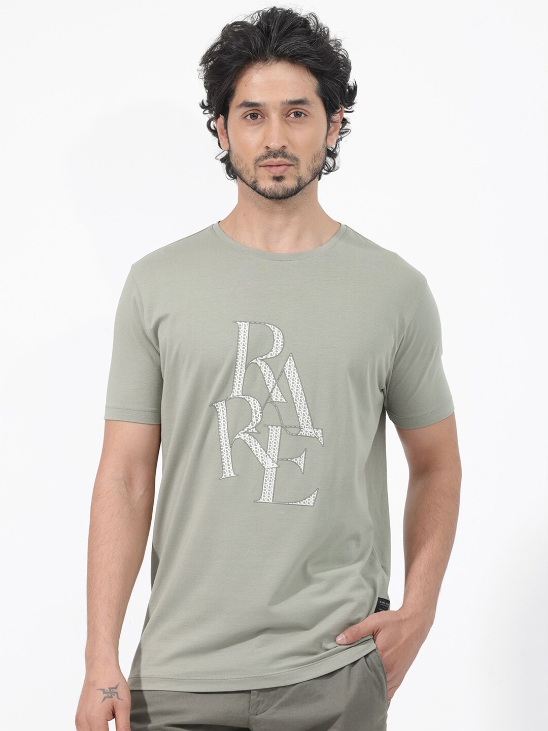 

RARE RABBIT Men Perrin Typography Printed Regular Fit T-Shirt, Green