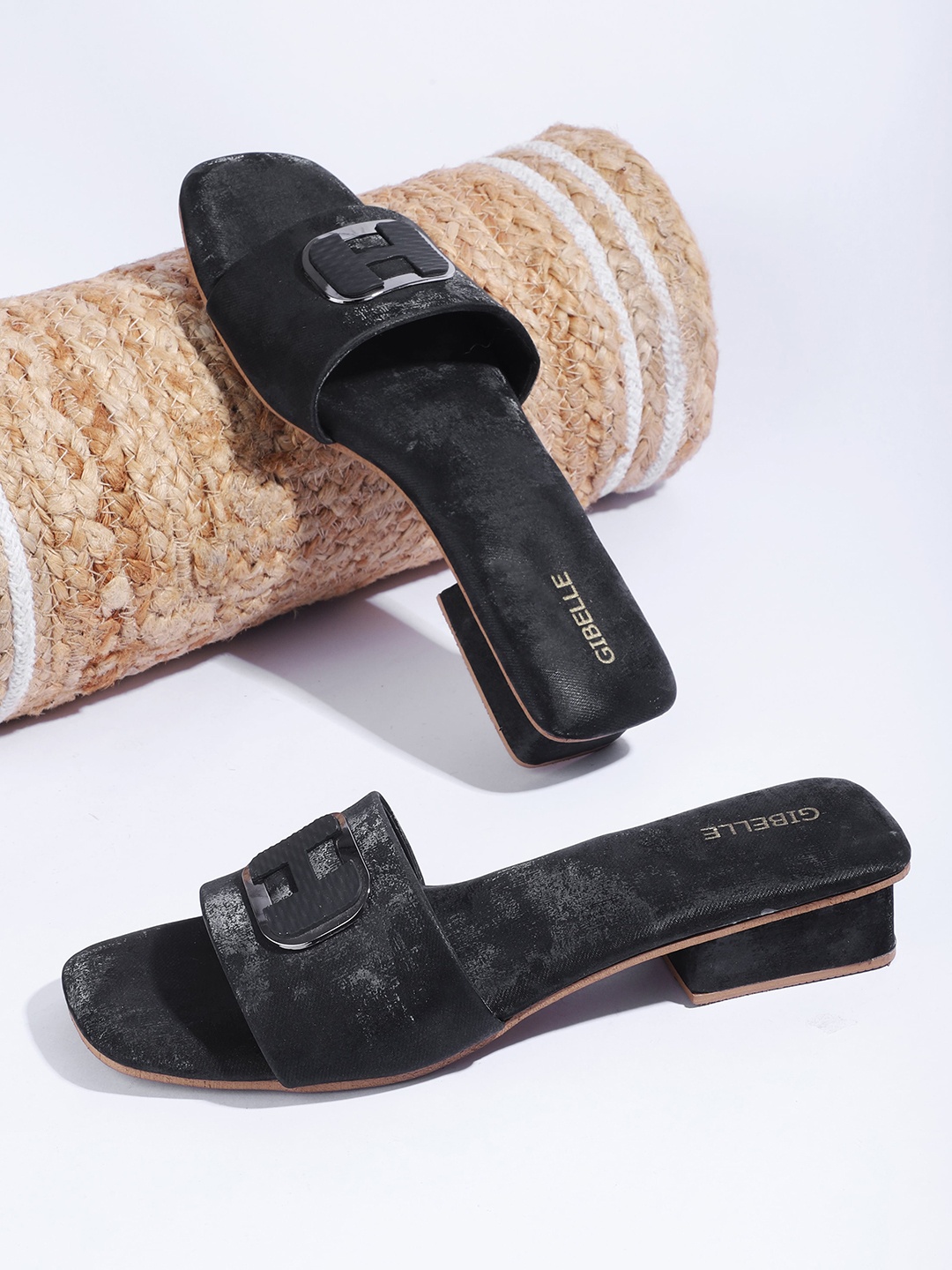

Gibelle Textured Open Toe Block Heels, Black