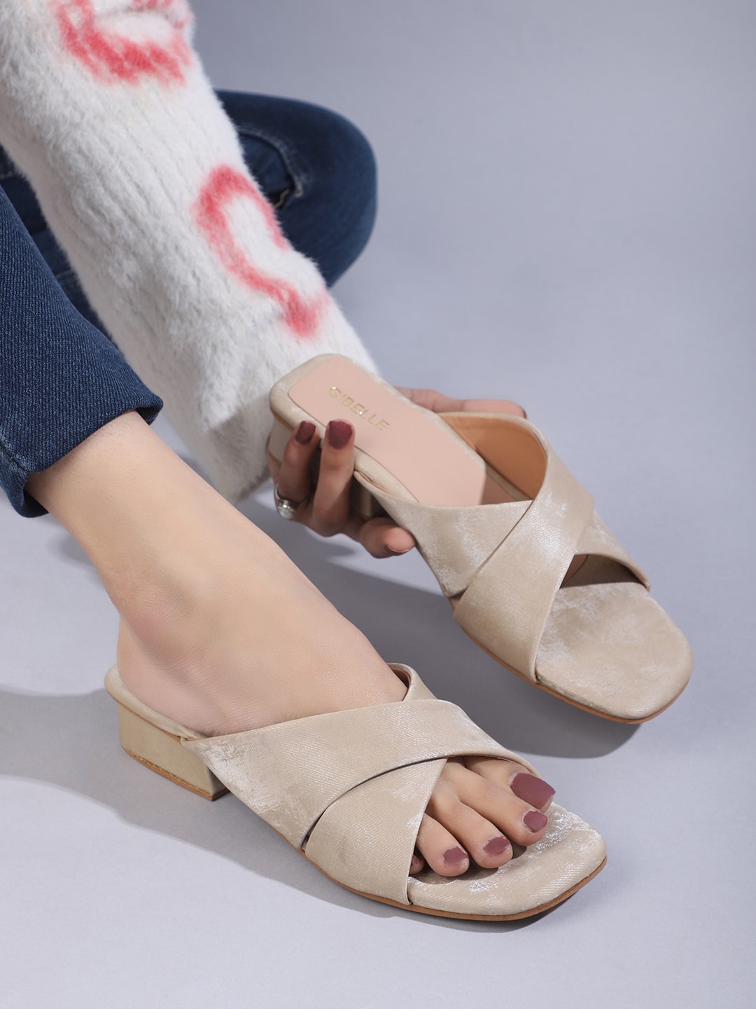 

Gibelle Open Toe Block Heels, Beige