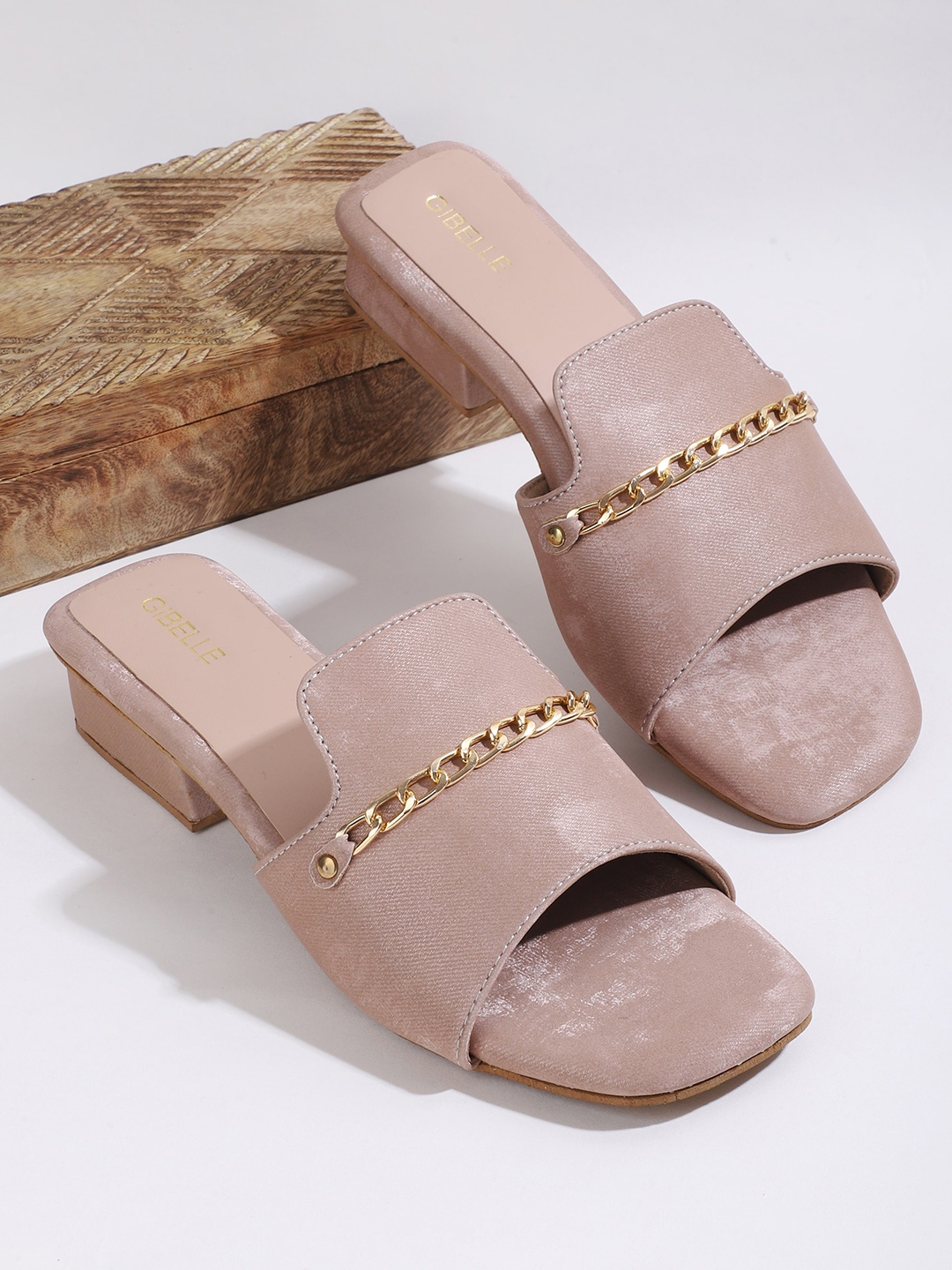

Gibelle Embellished Open Toe Block Heels, Peach