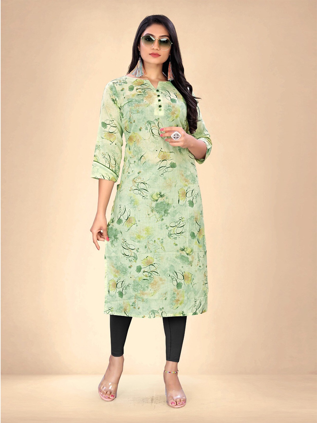 

Abhilasha Floral Printed Pure Cotton Straight Kurta, Green