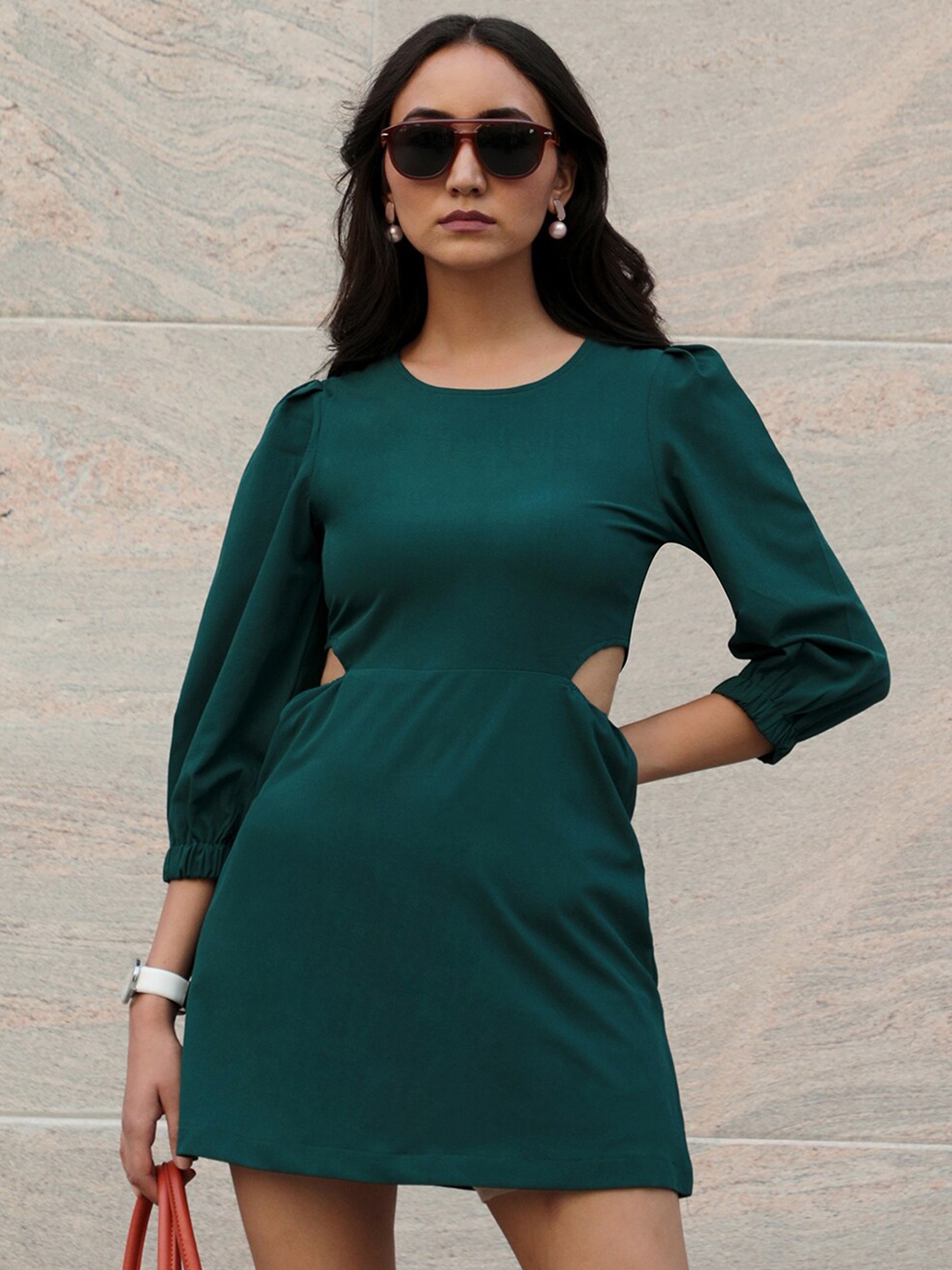 

PINACOLADA Round Neck Cut-Out A-Line Dress, Green