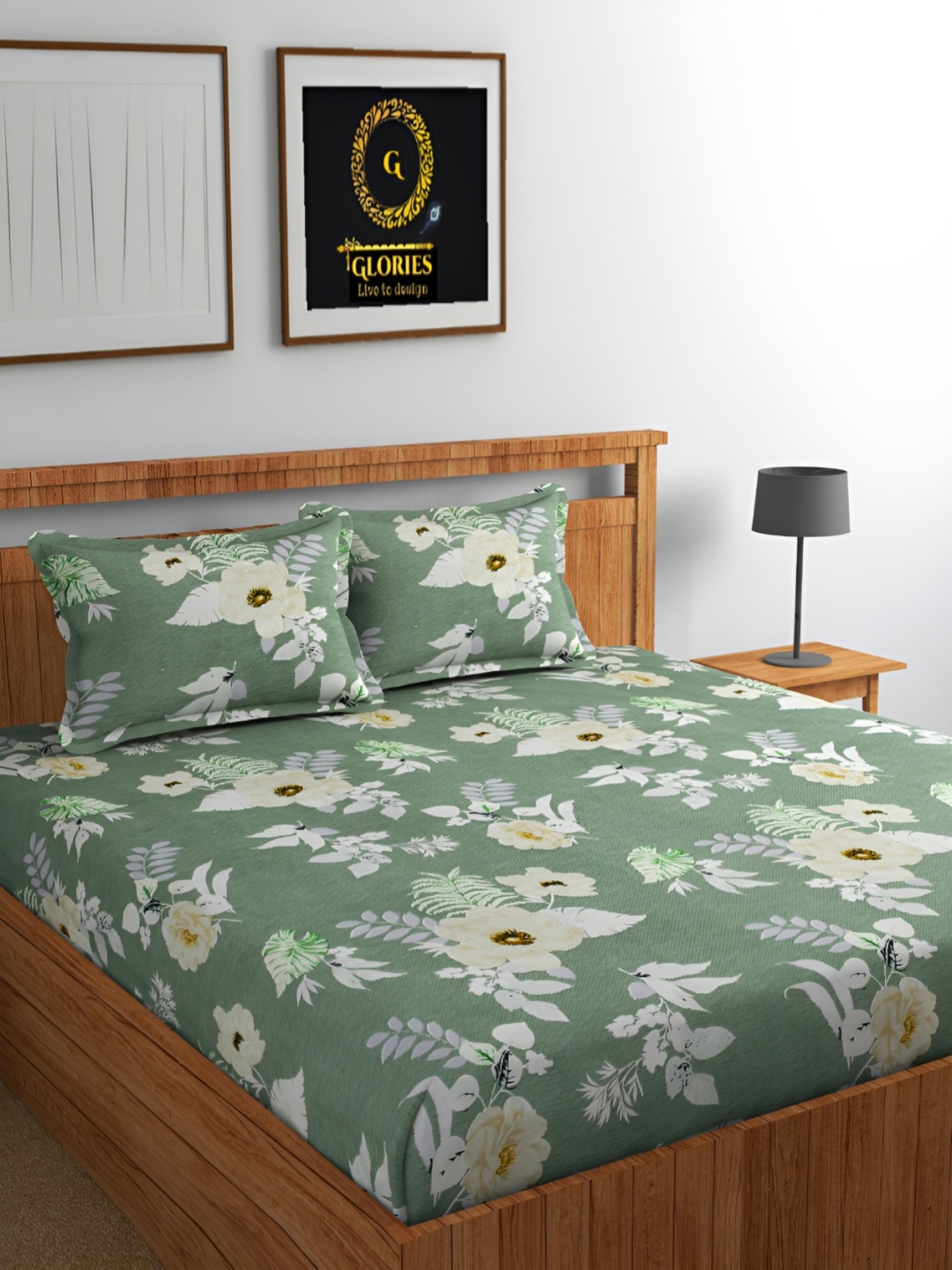 

GLORIES Sea Green Floral 210 TC King Bedsheet with 2 Pillow Covers
