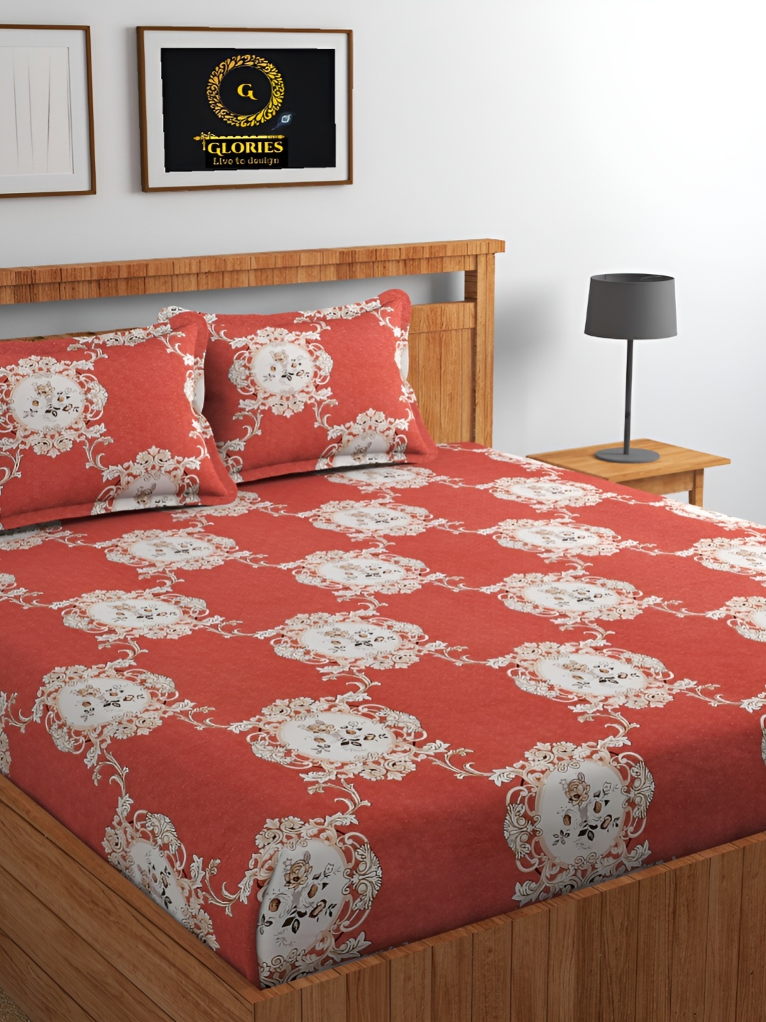 

GLORIES Red & White Floral 210 TC King Bedsheet with 2 Pillow Covers