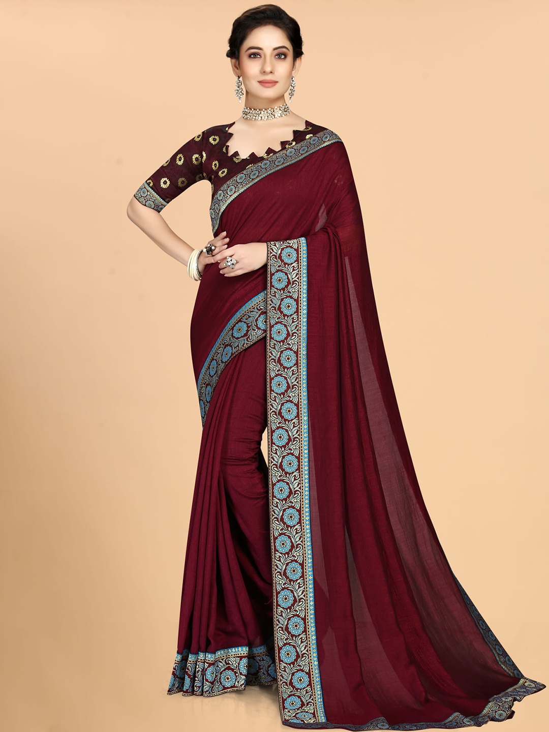 

Marabout Mysore Silk Cotton Zari Saree, Maroon