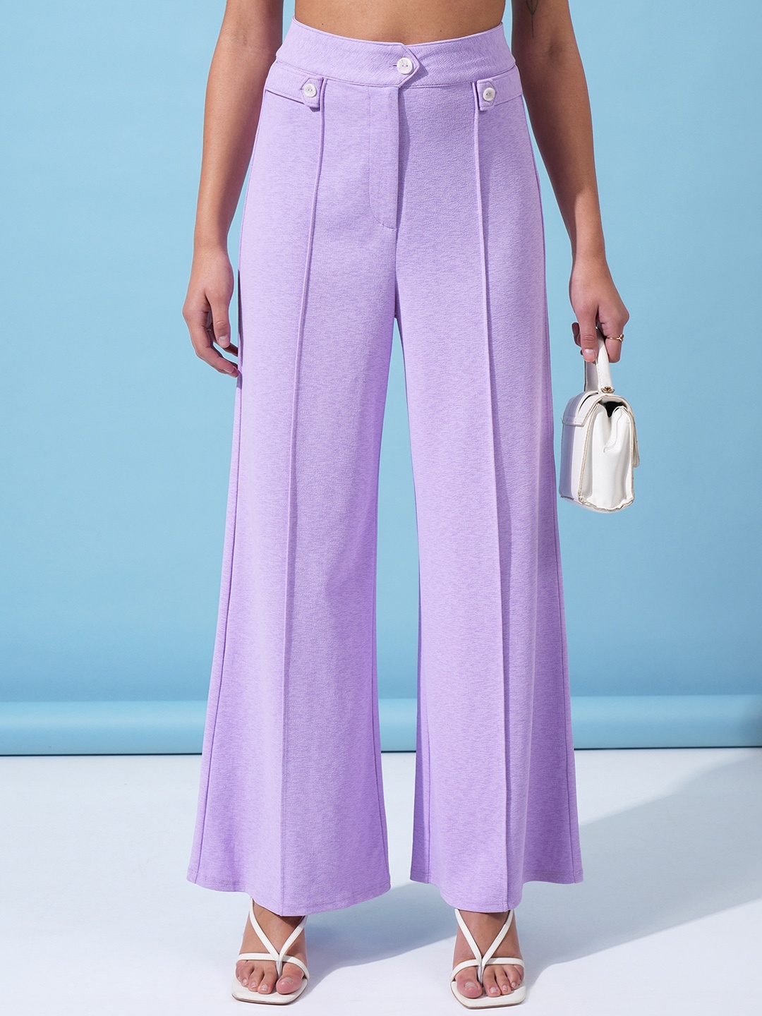 

Tokyo Talkies Women Lavender Flared High-Rise Trouser