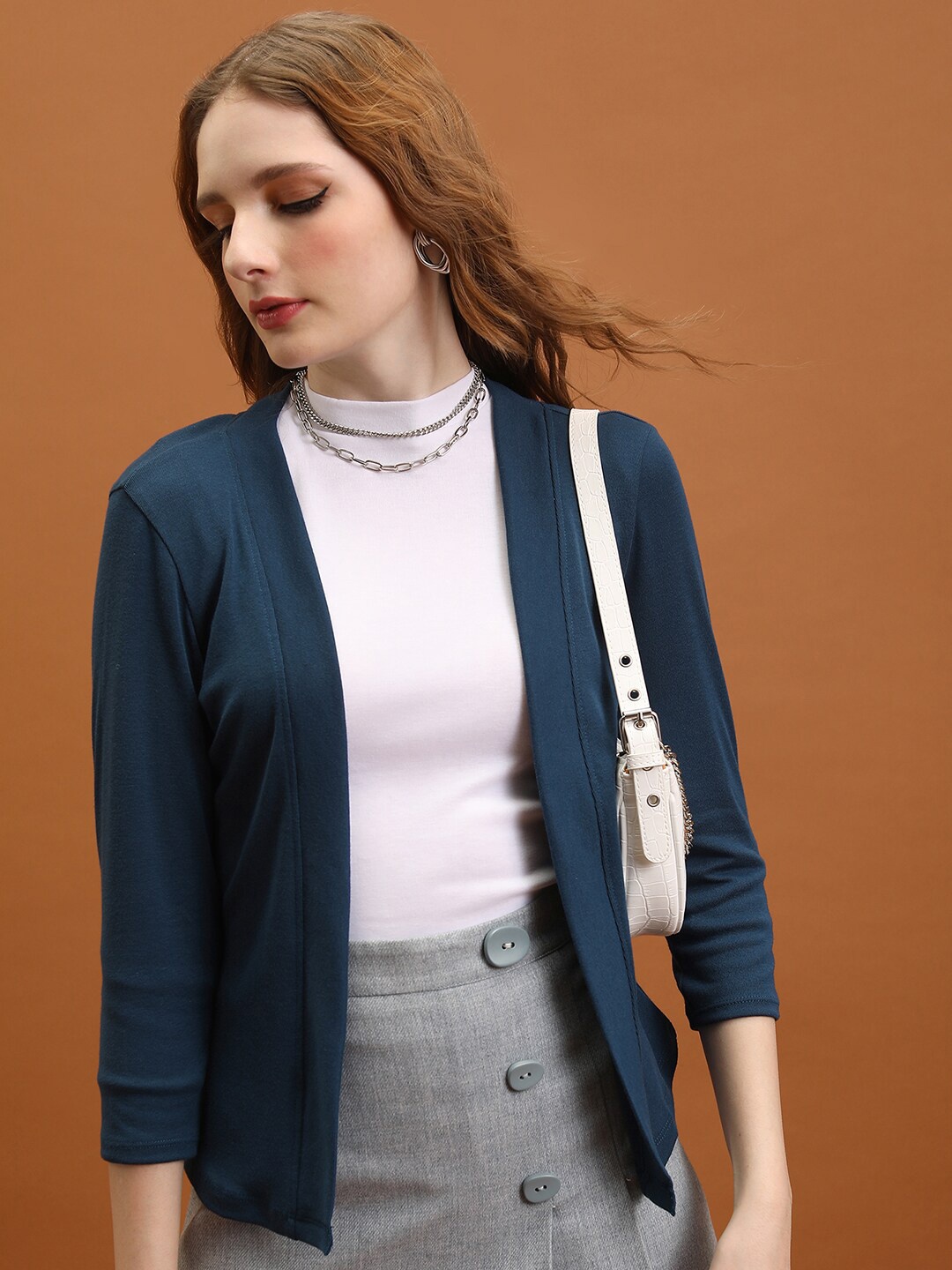 

Tokyo Talkies Ribbed Open Front Shrug, Blue