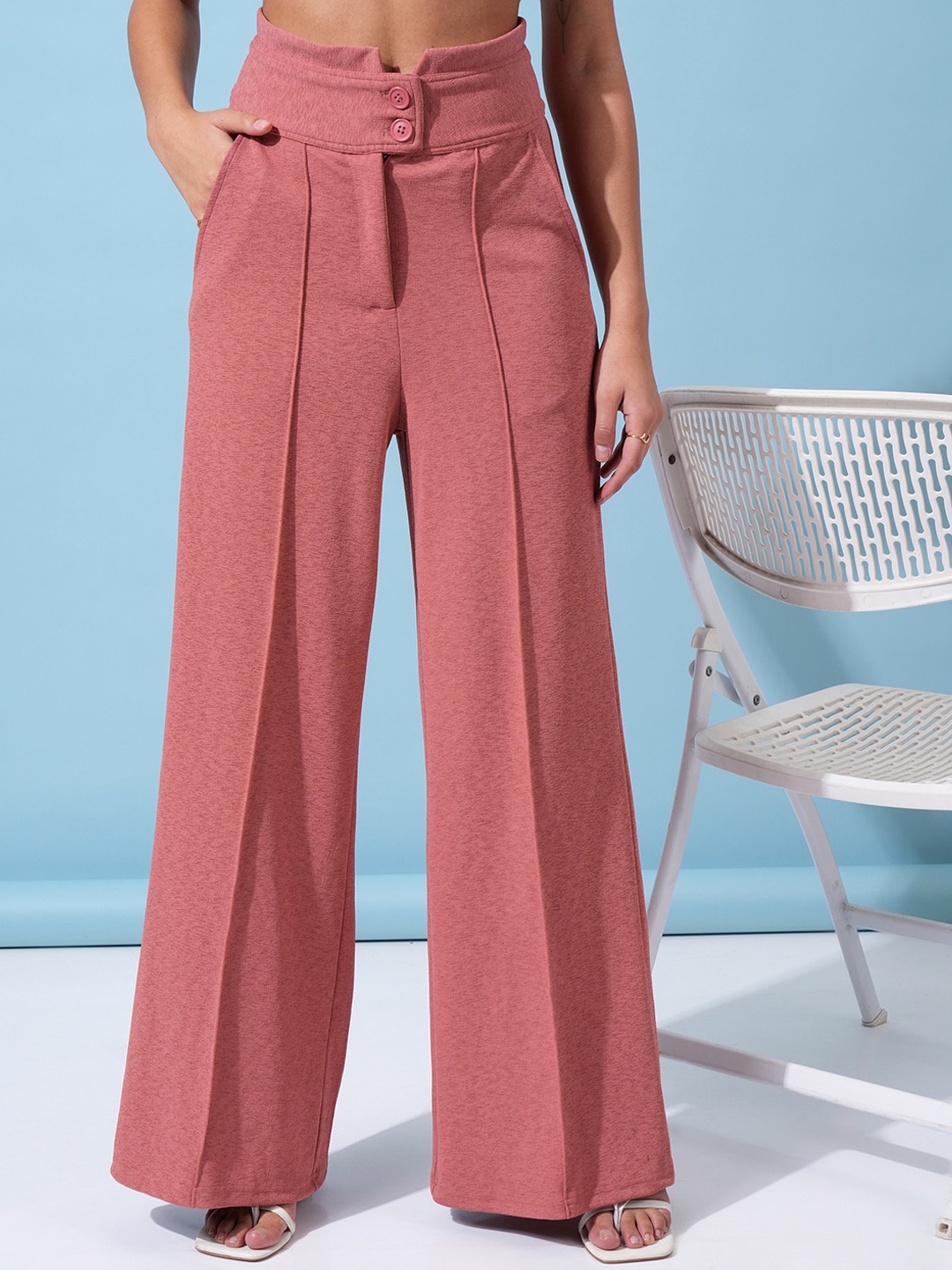 

Tokyo Talkies Rose Women Flared Pleated Mid-Rise Trousers