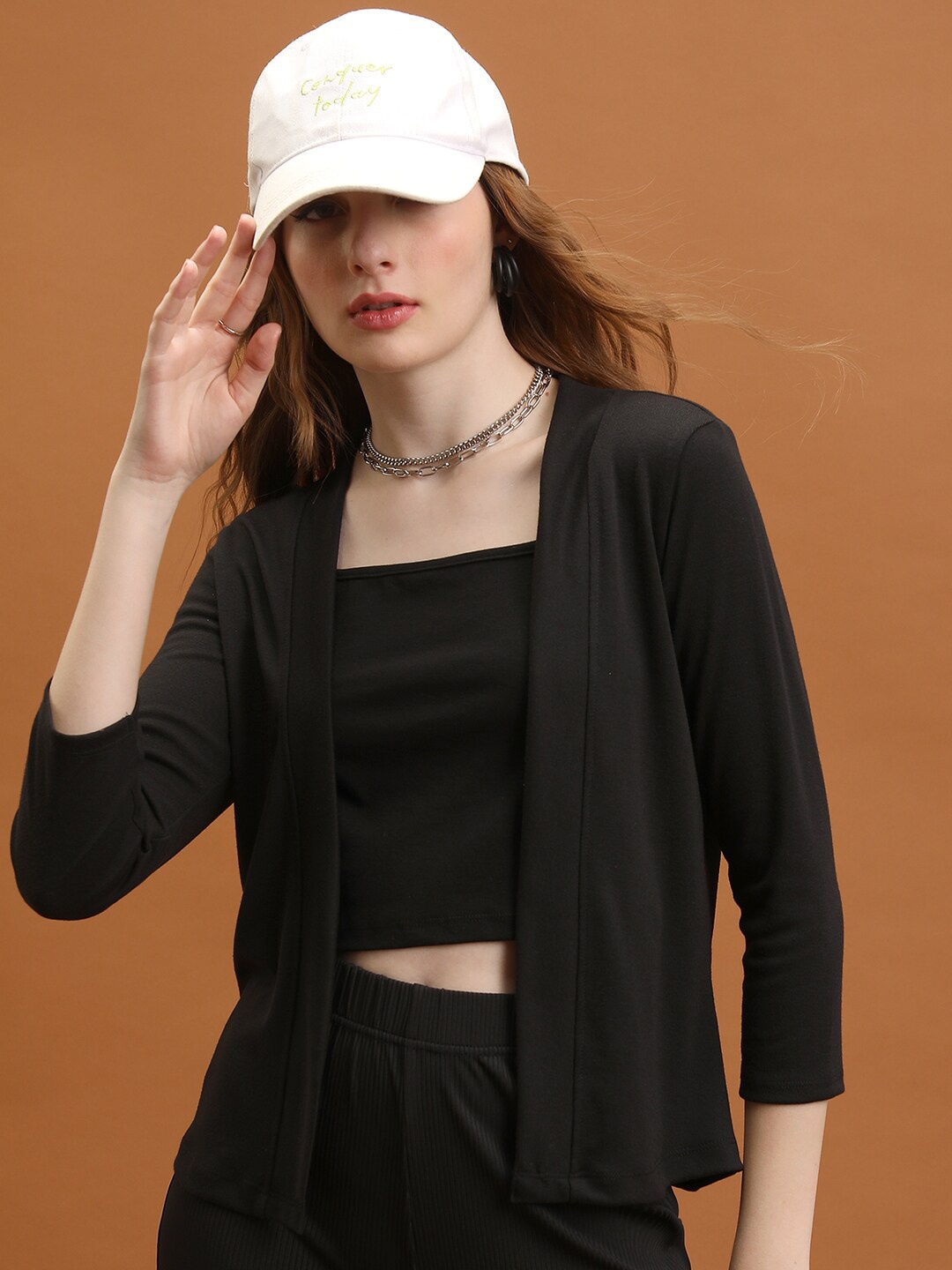 

Tokyo Talkies Ribbed Open Front Shrug, Black