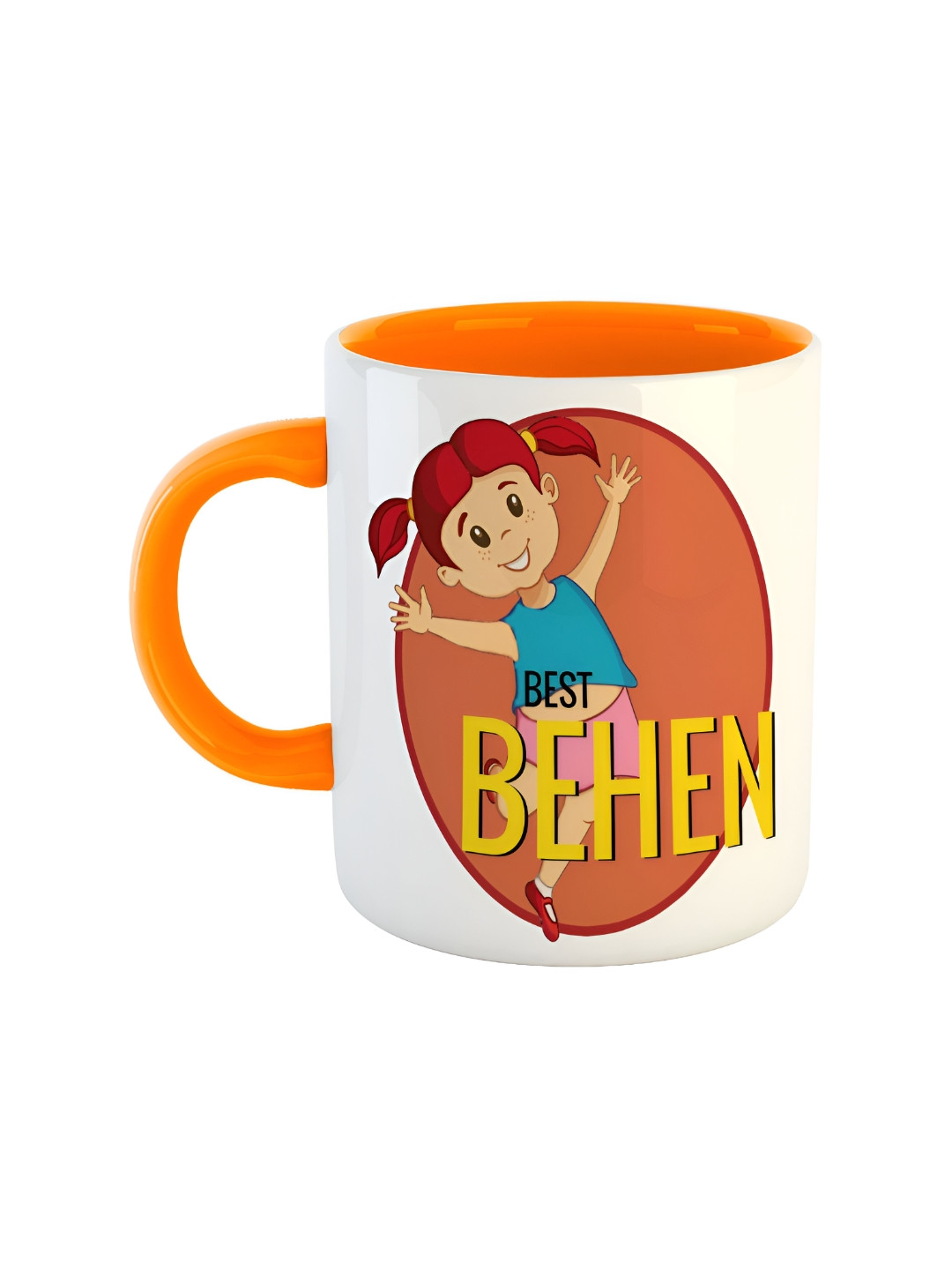 

ARTBUG Orange Printed Ceramic Glossy Core Set of Cups and Mugs