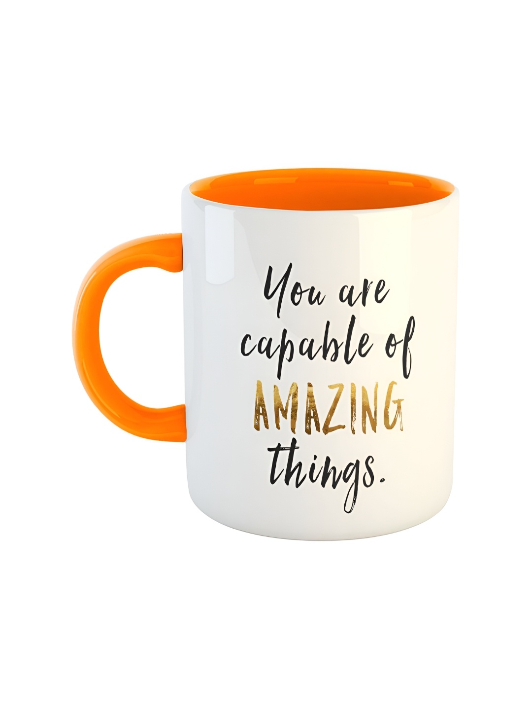 

ARTBUG Orange & White Printed Ceramic Glossy Dishwasher And Microwave Safe Mug 350ml