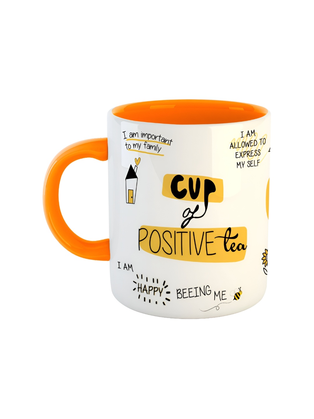 

ARTBUG Orange & White Printed Ceramic Glossy Dishwasher And Microwave Safe Mug 350ml