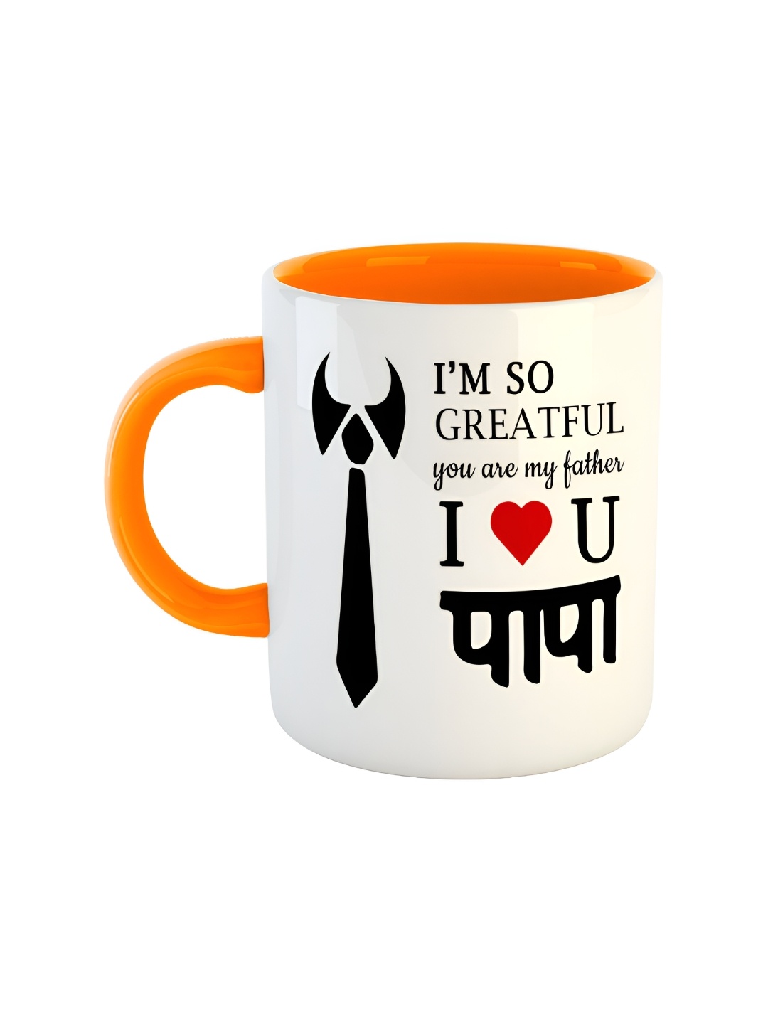 

ARTBUG Orange & White Text Or Slogans Printed Ceramic Glossy Mug 350ml