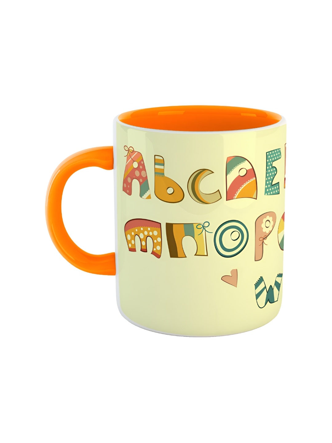 ARTBUG Orange & Green Alphabets Printed Ceramic Glossy Mug 350ml