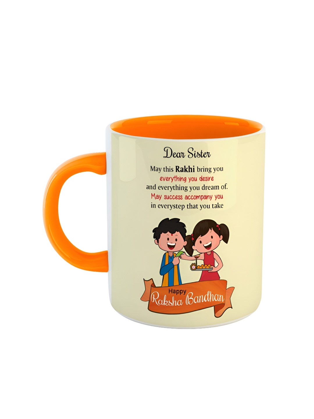 

ARTBUG Cream & Orange Printed Ceramic Glossy Mug 350ml