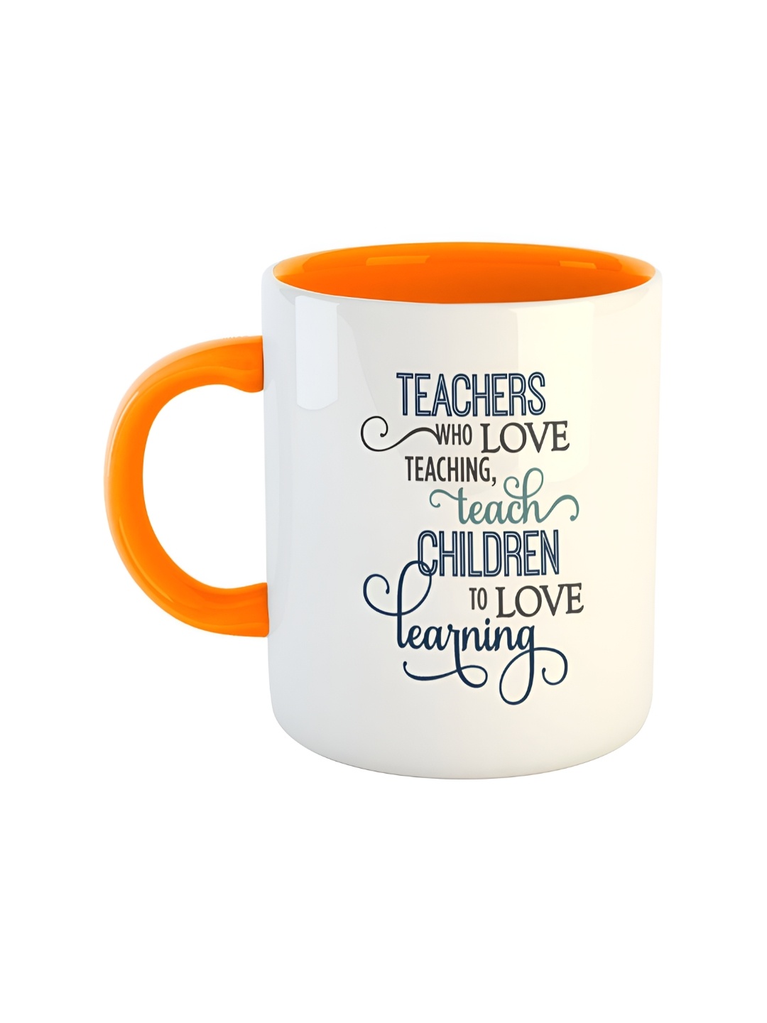 ARTBUG White & Orange Text Or Slogans Printed Ceramic Glossy Mug 350ml